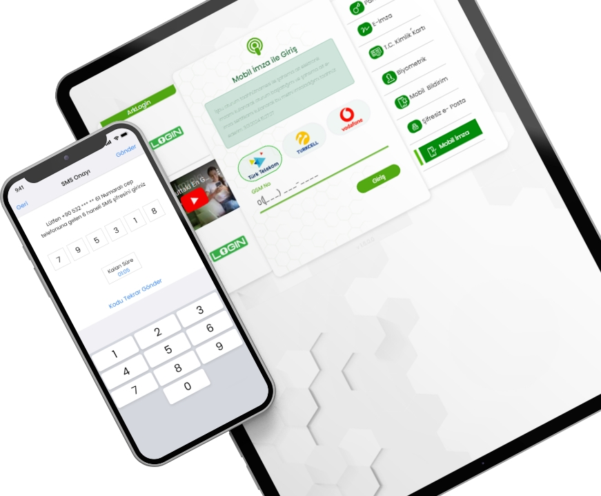 ArkLogin tablet ve telefon ekranları