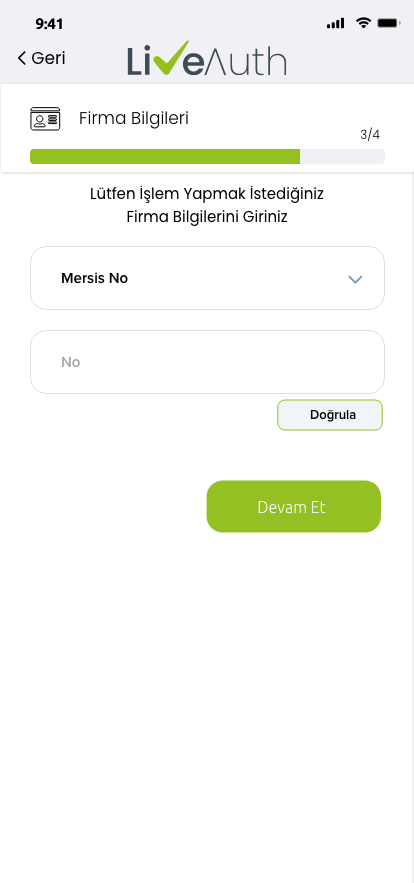 LiveAuth KYB firma yetkilisi doğrulama ekranı