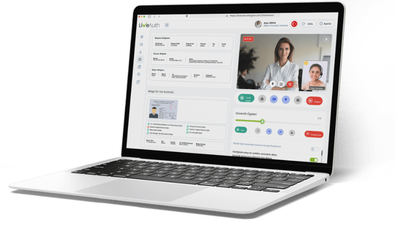 LiveAuth KYB görüntülü görüşme laptop ekranı